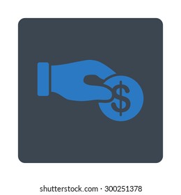 Donation icon. This flat rounded square button uses smooth blue colors and isolated on a white background.