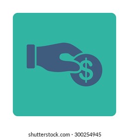 Donation icon. This flat rounded square button uses cobalt and cyan colors and isolated on a white background.