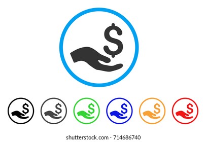 Donation icon. Vector illustration style is a flat iconic donation grey rounded symbol inside light blue circle with black, gray, green, blue, red, orange color additional versions.
