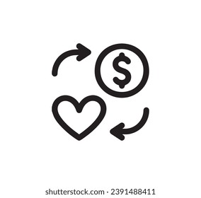 Donation icon vector. Linear style sign for mobile concept and web design. Donation symbol illustration. Pixel vector graphics - Vector.