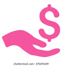 Donation icon. Vector style is flat iconic symbol with rounded angles, pink color, white background.