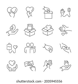 Iconos de donación establecidos. Símbolo del paquete de donación elementos vectoriales para web infográfica