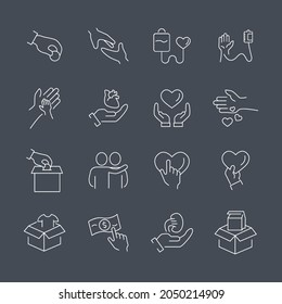 Donation icons set. Donation pack symbol vector elements for infographic web