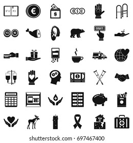 Donation icons set. Simple style of 36 donation vector icons for web isolated on white background