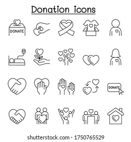 Donation icons set in thin line style