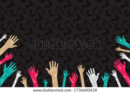 Donation Inverted Leaflet Booklet or Banner Blank Template with Plenty Hands of Various People Symbolizing Human Community Help - Multicolor on Decorative Plaster Background - Vector Graphic Design