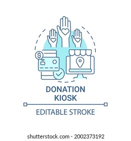 Donation kiosk concept icon. Fundraising event abstract idea thin line illustration. Credit cards use. Support churches, nonprofit organizations. Vector isolated outline color drawing. Editable stroke