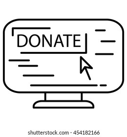 Donation line icon. Computer screen and cursor.
