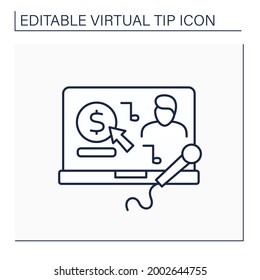 Donation Line Icon. Contribution For Supporting Talented Singers Or Comedians. Online Donations For Better Work. Virtual Tips Concept. Isolated Vector Illustration. Editable Stroke