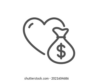 Donation Line Icon. Money Charity Sign. Health Insurance Symbol. Quality Design Element. Linear Style Donation Icon. Editable Stroke. Vector