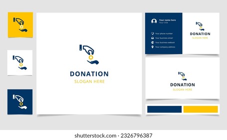 Donation logo design with editable slogan. Branding book and business card template.