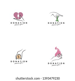 Donation logo design, template, vector. Holding hand giving donation. Female hand gestures donate logo template