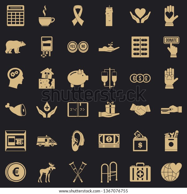 Donation in medicine\
icons set. Simple style of 36 donation in medicine vector icons for\
web for any design
