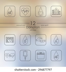 donation modern icons for mobile interface on blurred background
