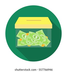 Donation moneybox icon in flat style isolated on white background. Charity and donation symbol stock vector illustration.