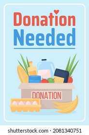 Donation needed poster flat vector template. Contribution to social welfare. Brochure, booklet one page concept design with cartoon characters. Offering foor for charity flyer, leaflet with copy space