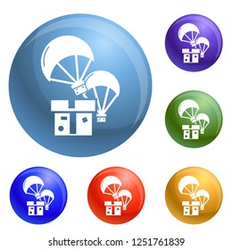 Donation parachute box icons set vector 6 color isolated on white background