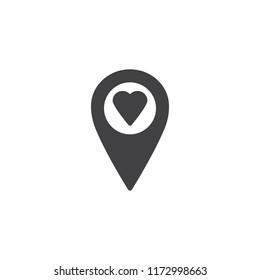 Donation placeholder vector icon. filled flat sign for mobile concept and web design. Heart Location pin simple solid icon. Charity symbol, logo illustration. Pixel perfect vector graphics