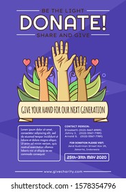 Donation Poster Template With Hands Raise Up Vector