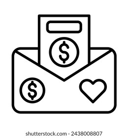 Diseño de icono de línea de vectores de recibo de donación