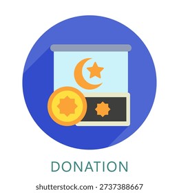 Donation Rounded Flat Color Icon Mini Illustration, Use For Modern Concept, Print, Ui, Ux Kit, Web And App Development. Vector Related To Ramadan, Eid Al-Fitr, Eid Al-Adha And More