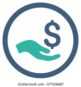 Donation rounded icon. Vector illustration style is flat iconic bicolor symbol, cobalt and cyan colors, white background.