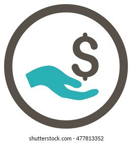 Donation rounded icon. Vector illustration style is flat iconic bicolor symbol, grey and cyan colors, white background.