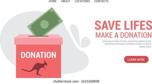 Donation for saving lifes of kangaroo in Australian fire. Template for charity campaign website. Vector illustration.