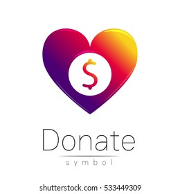 Donation sign logo  icon. Donate money heart. Charity or endowment symbol. Human helping. Icon on white background. Vector.Violet color. Concept.  Illustration of giving to charity. Logotype