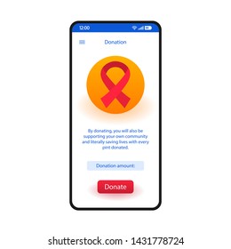 Donation smartphone interface vector template. Fundraising service. White design layout mobile charity app page. Charitable organization website application flat UI. Phone display, screen