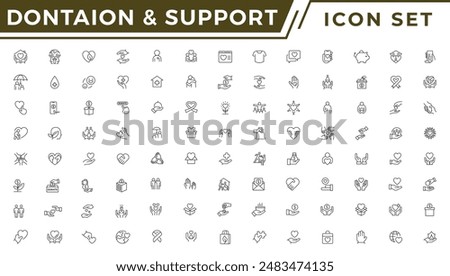 Donation and support. Vector illustration in modern thin line style of honesty related icons: confidence, trustworthy, friends, truth, faith, sincerity icon set