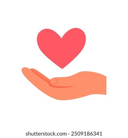 Donation symbol with hand gives heart. Charity concept. Sharing love, help symbol
