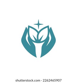 símbolo de donación manos hoja verde útil diseño de logotipo, gráfico, minimalista.logo