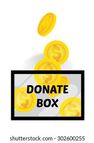 Donation tips box and dollar coin vector
