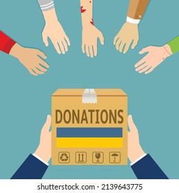 Donation to ukraine refugees. Flat design illustration.