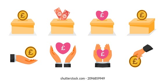 Donación usando iconos de dinero en libras esterlinas