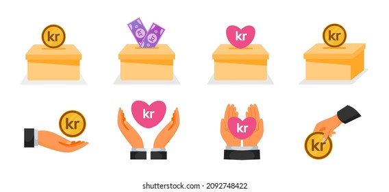 Donación usando iconos noruegos de dinero de Krone
