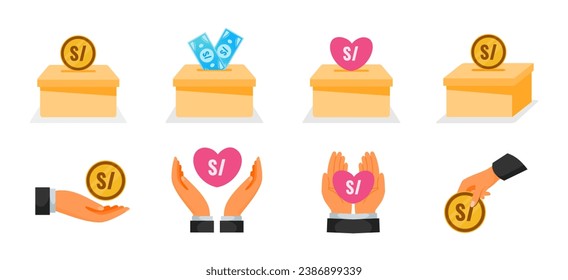 Donation Using Peruvian Sol Money Icons