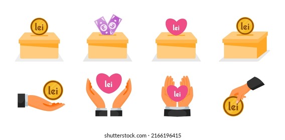 Donation Using Romanian Leu Money Icons