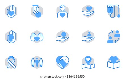 Donation Vector Flat Line Icons Set. Charity, Volunteer Work, Provide Financial Assistance, Crowd Funding. 64x64 Pixel Perfect.