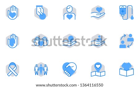 Donation Vector Flat Line Icons Set. Charity, Volunteer Work, Provide Financial Assistance, Crowd Funding. 64x64 Pixel Perfect.