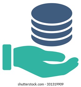 Donation vector icon. Style is flat bicolor cobalt and cyan symbol, rounded angles, white background.