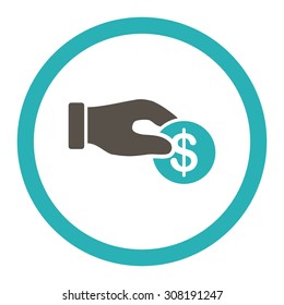 Donation vector icon. This flat rounded symbol uses grey and cyan colors and isolated on a white background.
