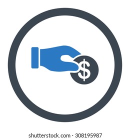 Donation vector icon. This flat rounded symbol uses smooth blue colors and isolated on a white background.