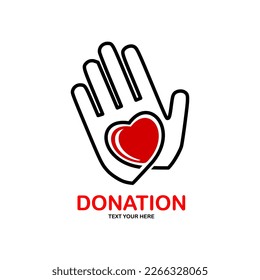 Donation vector logo design. Suitable for hand and heart or love symbol, health, business and charity.
