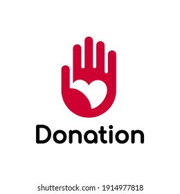 Donation vector logo template. This design use hand and heart or love symbol. Suitable for health or business charity.