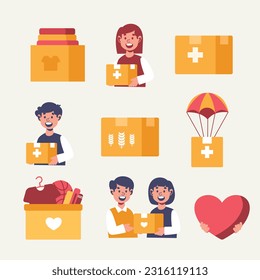 Donation and volunteer work concept flat icons