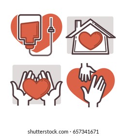 Iconos de donaciones y trabajo voluntario