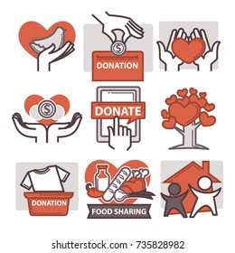 Iconos de donaciones y trabajo voluntario