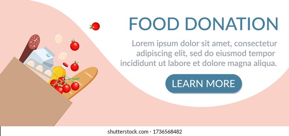 Donation and volunteers work concept illustration. Craft bag with products. Can use for web banner, infographics, mobile app, landing page. Vector illustration.